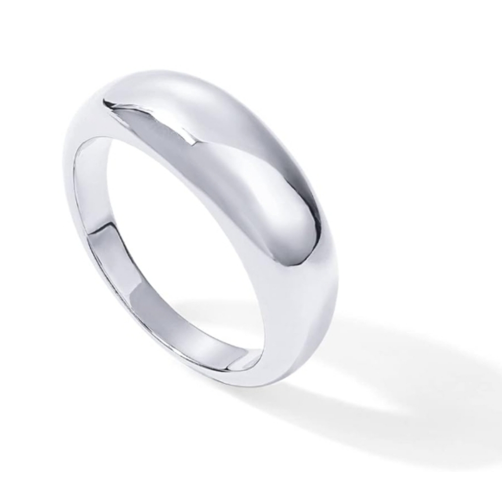 14K Gold Plated Chunky Puffy Dome Stackable Signet Ring In White Gold